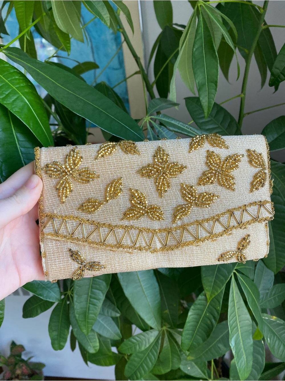 Vintage Gold Beaded Women's Small Clutch Bag